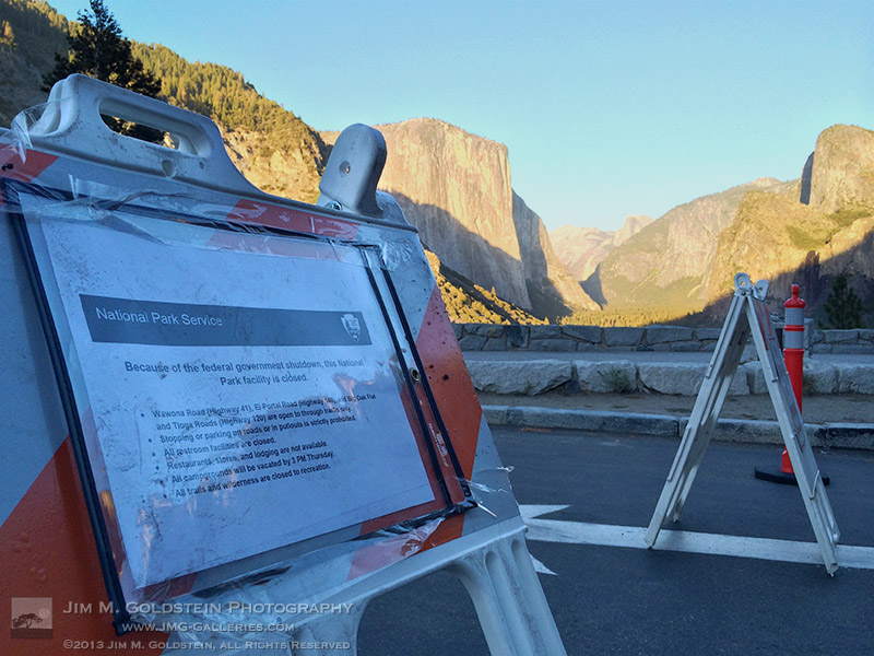 Tunnel View Signs - 2013 Federal Shutdown - Yosemite National Park