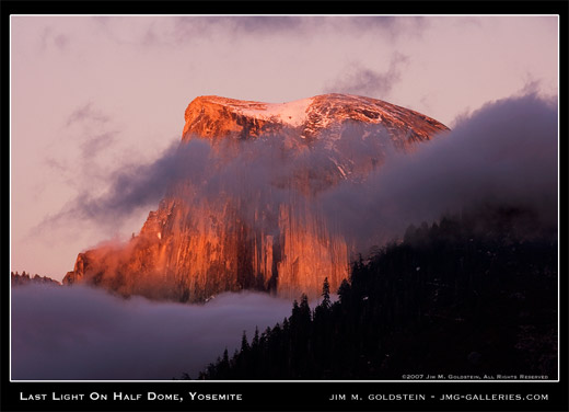Last Light on Half Dome, Yosemite landscape photograph by Jim M. Goldstein