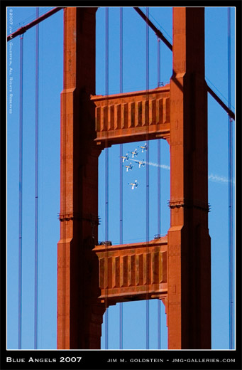 Blue Angels, San Francisco Fleet Week 2007, Golden Gate Bridge, photo by Jim M. Goldstein