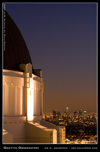 Griffith Park Observatory and Downtown Los Angeles at Sunset photo by Jim M. Goldstein