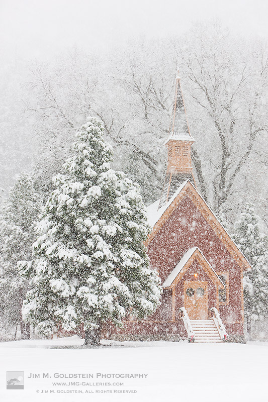 Yosemite Valley Chapel in Snow Storm