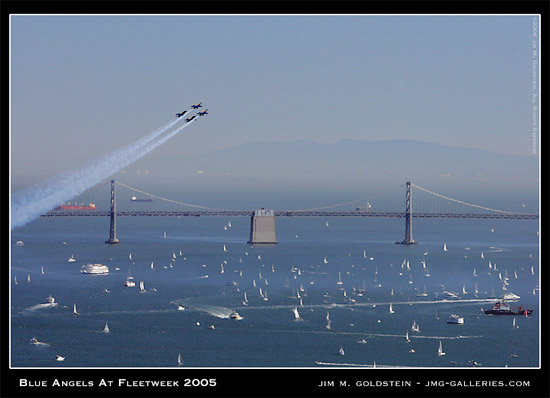 Blue Angels fly over the bay during Fleetweek 2005 in San Francisco