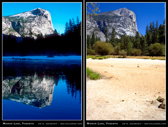 Mirror Lake vs. Mirror Lake (Winter vs. Summer), Yosemite National Park