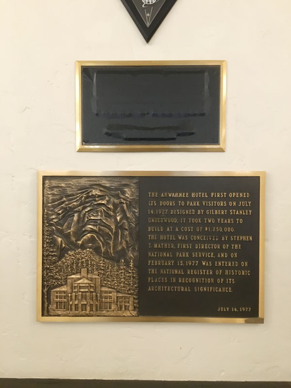 Historical Landmark  Placard Inside the Majestic Yosemite Hotel - Formerly the Ahwahnee Hotel