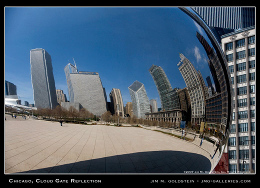 Chicago, Cloud Gate Reflection photo by Jim M. Goldstein