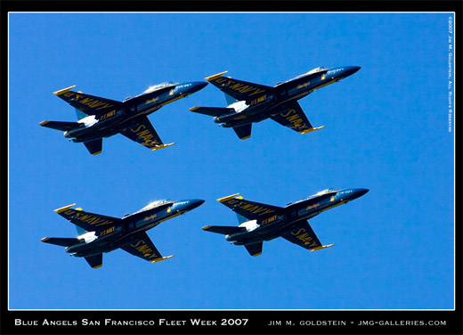 Blue Angels, San Francisco Fleet Week 2007, Golden Gate Bridge, photo by Jim M. Goldstein