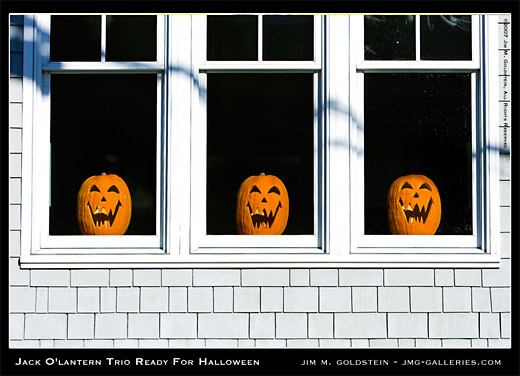 Jack O'lantern Trio Ready for Halloween holiday photo by Jim M. Goldstein
