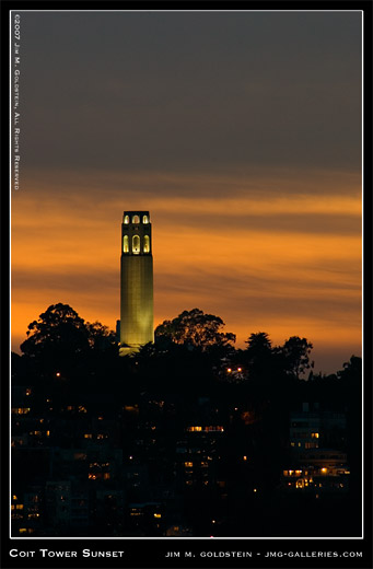 Coit Tower Sunset, San Francisco photo by Jim M. Goldstein