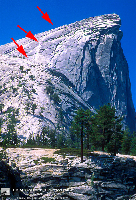 Hikers Climbing the Cables on Eastern Shoulder of Half Dome - Yosemite, California