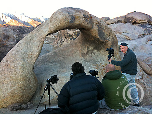 Photographers stake their ground to photograph Mobius Arch in the Alabama Hills