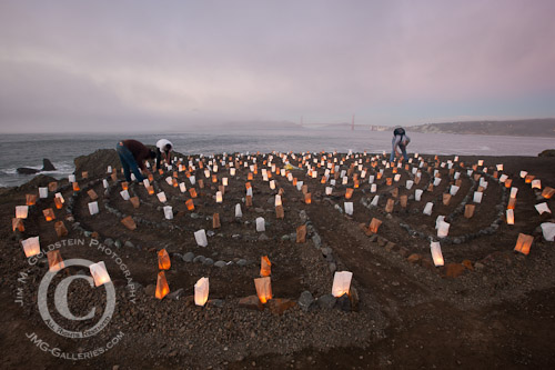 Volunteers Lighting Luminaries at the Lands End Labyrinth, San Francisco