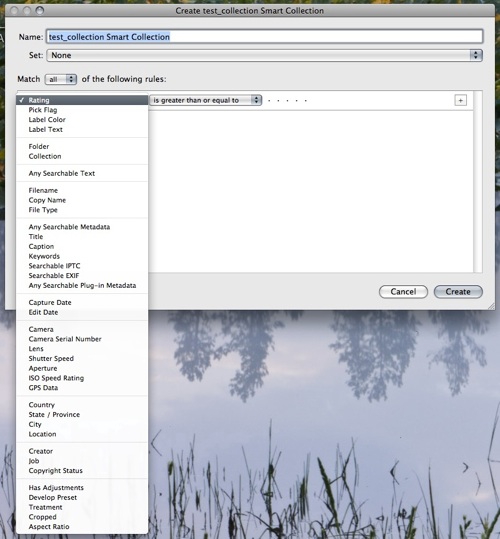 Lightroom 2 - Smart Collection Parameters