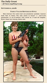 Sarah Palin Republican Vice Presidential nominee in Bikini with Gun