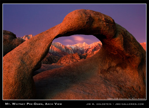 Mt. Whitney Pre-Dawn, Arch View (Mobius Arch) photographed by Jim M. Goldstein